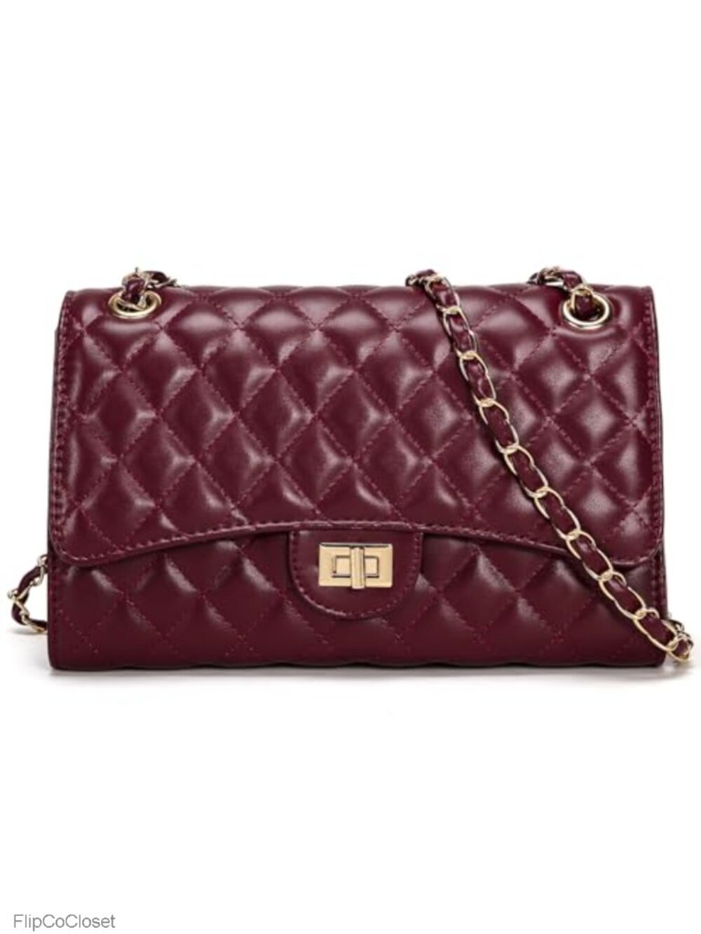 Quilted Faux Leather Crossbody Bag with Chain Strap